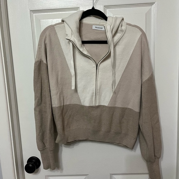 NAADAM Hooded cotton silk blend sweater zip front‎ colorblock